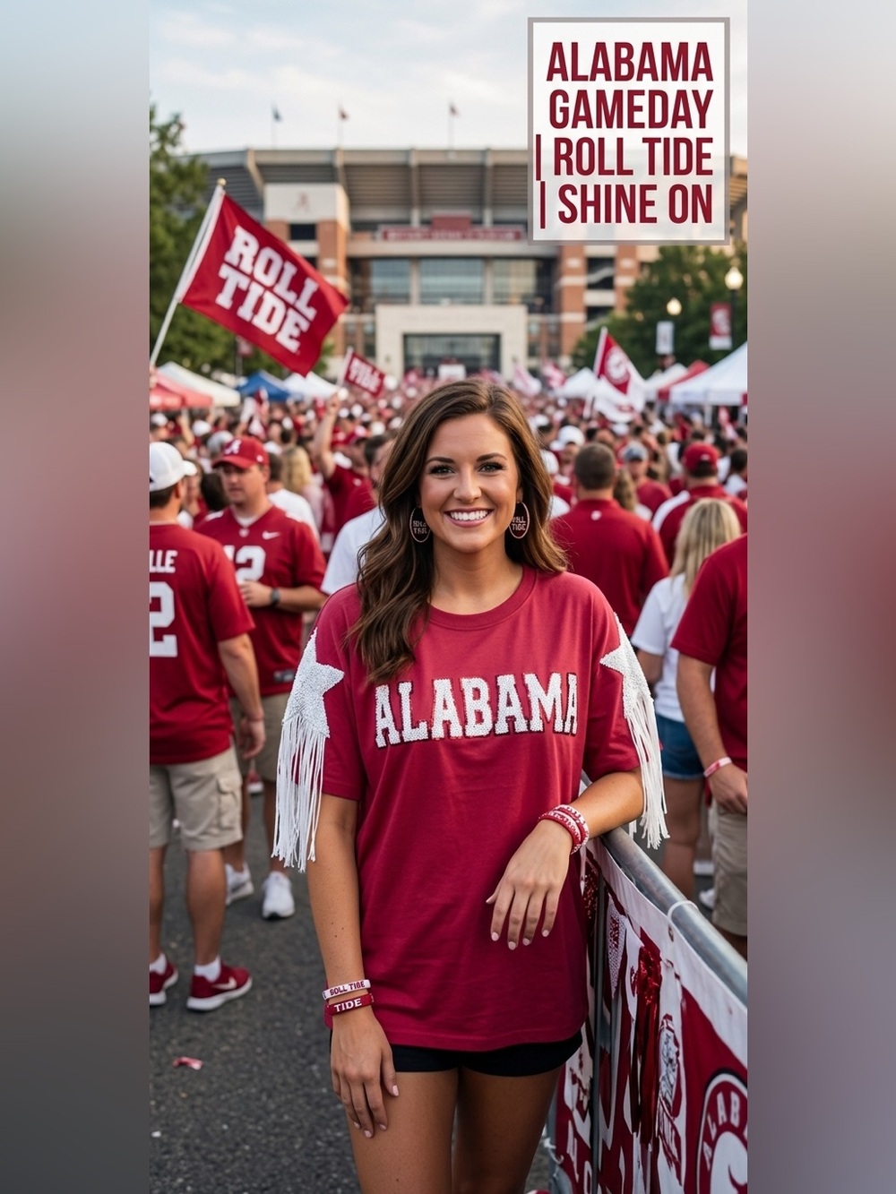 Fantastic Fawn Alabama Sequin Gameday T-Shirt Large Oversized Rare